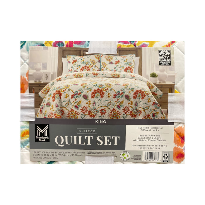 Member's Mark Reversible Printed Patterned Microfiber Quilt Set, 3pc