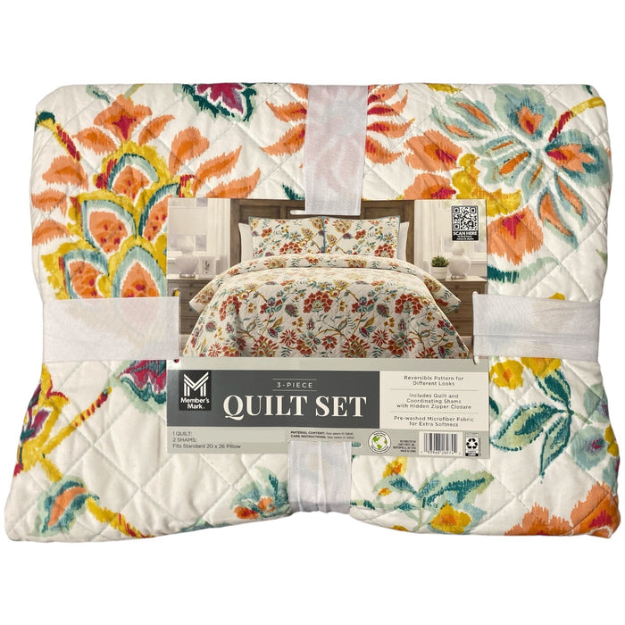 Member's Mark Reversible Printed Patterned Microfiber Quilt Set, 3pc