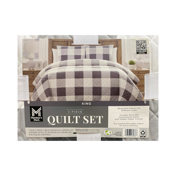 Member's Mark Reversible Printed Patterned Microfiber Quilt Set, 3pc