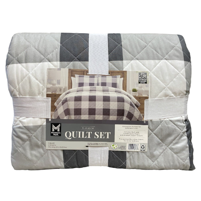 Member's Mark Reversible Printed Patterned Microfiber Quilt Set, 3pc