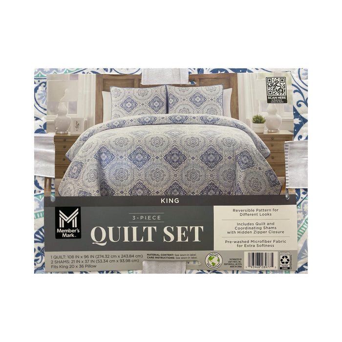 Member's Mark Reversible Printed Patterned Microfiber Quilt Set, 3pc