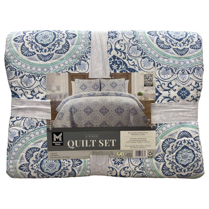 Member's Mark Reversible Printed Patterned Microfiber Quilt Set, 3pc
