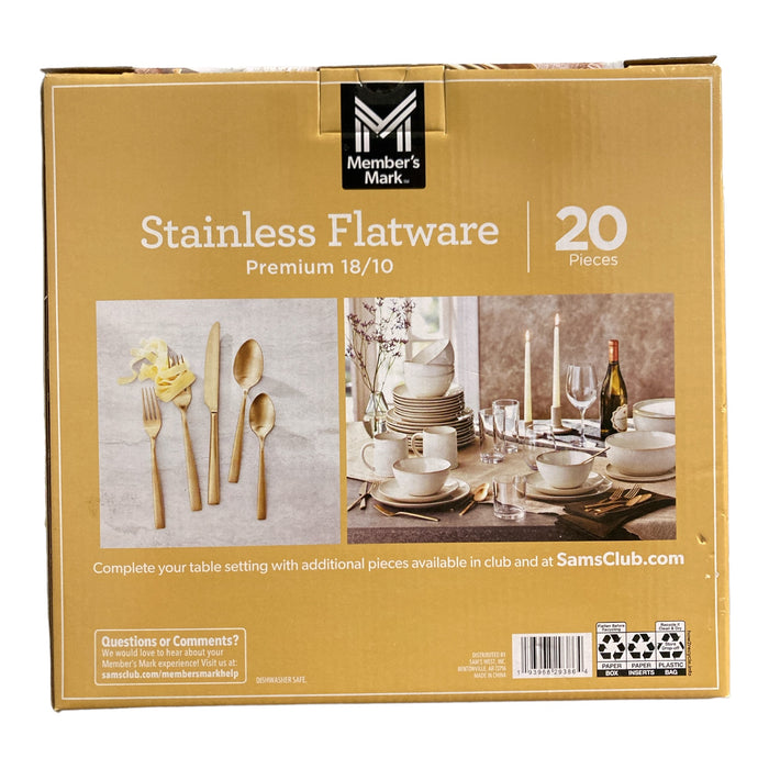 Member's Mark 20 Piece Premium 18/10 Stainless Steel Flatware Set, Matte Gold
