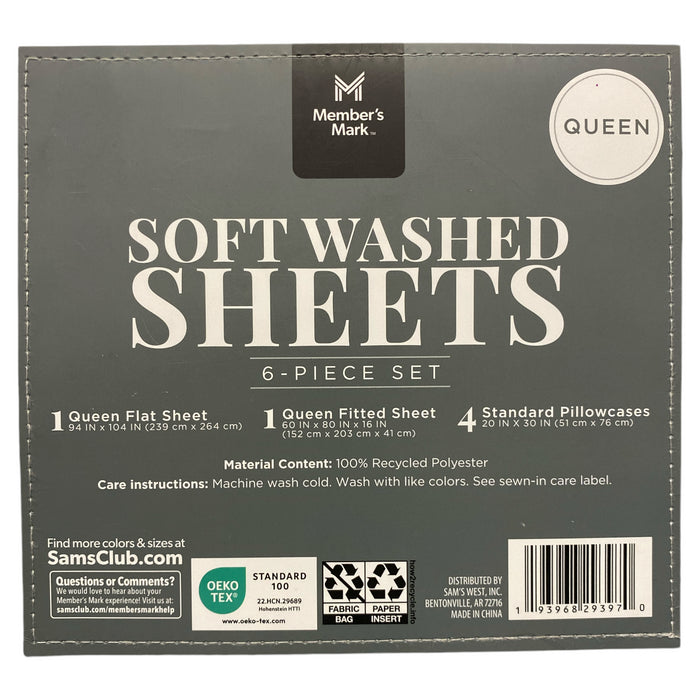 Member's Mark Soft Washed Recycled Microfiber 6-Piece Sheet Set, Queen