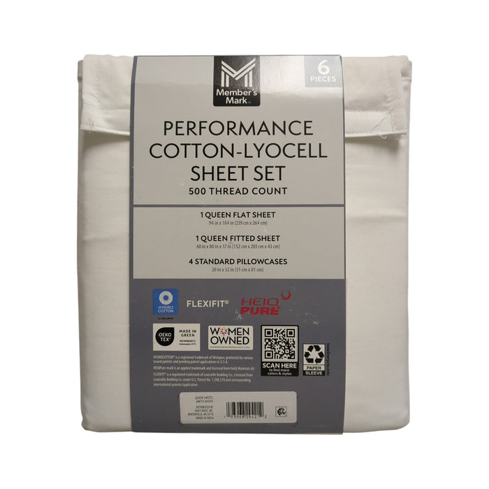 Member's Mark 500TC Performance Cotton-Lyocell Sheet Set, 6 Piece, Queen