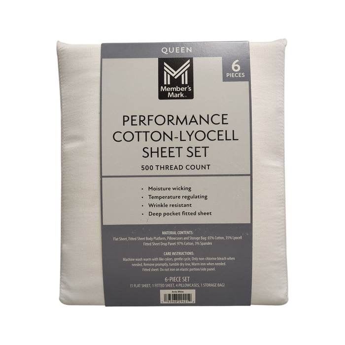 Member's Mark 500TC Performance Cotton-Lyocell Sheet Set, 6 Piece, Queen