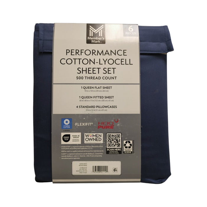 Member's Mark 500TC Performance Cotton-Lyocell Sheet Set, 6 Piece, Queen