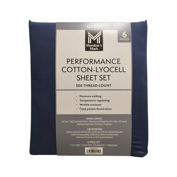 Member's Mark 500TC Performance Cotton-Lyocell Sheet Set, 6 Piece, Queen