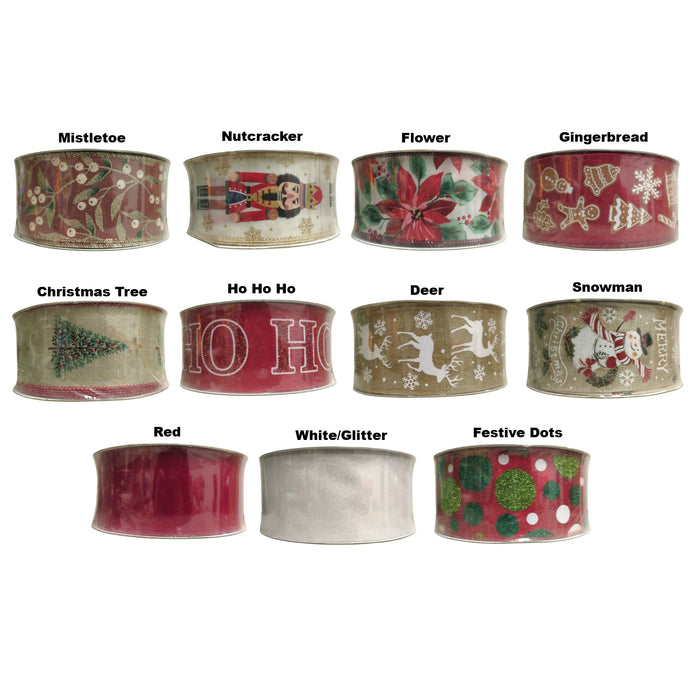 Members Mark 2.5 inch x 50 yards Wired Edge Premium Ribbon, Holiday