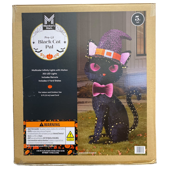 Member's Mark 353 LED Pre-Lit Infinity Mirror Black Cat Pal with Remote, 5'