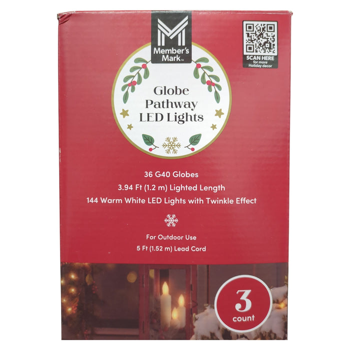 Member's Mark Globe Pathway LED Lights, 3 Pack, Warm White LED & Twinkle Effect