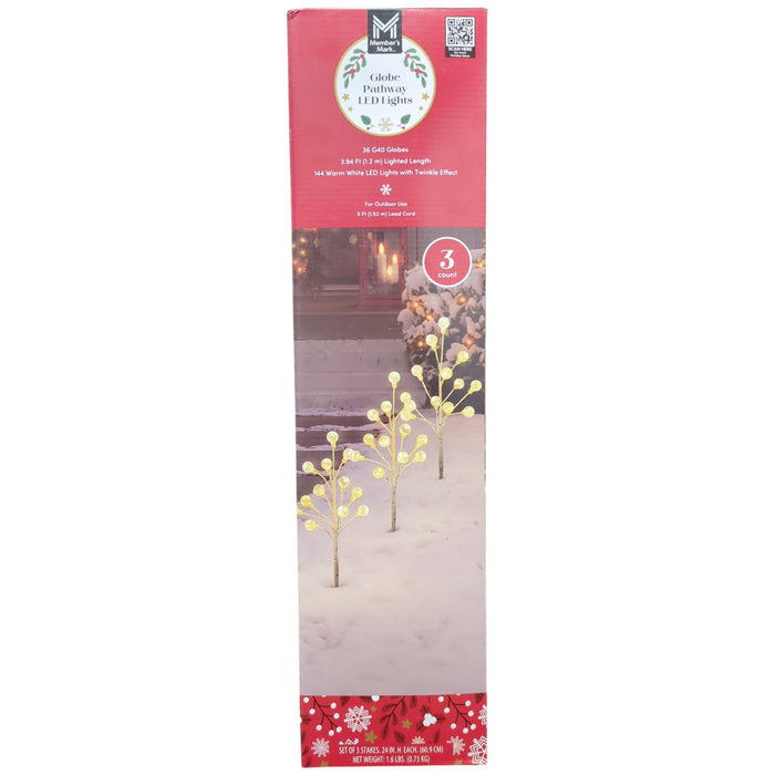 Member's Mark Globe Pathway LED Lights, 3 Pack, Warm White LED & Twinkle Effect