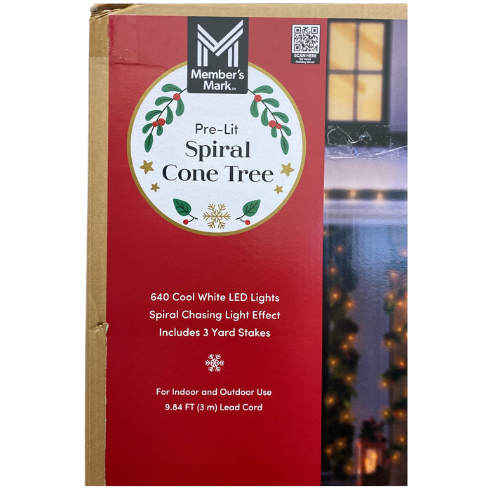 Member’s Mark 640 Cool White LED Pre-Lit Slim Shimmer Spiral Cone Tree, Silver