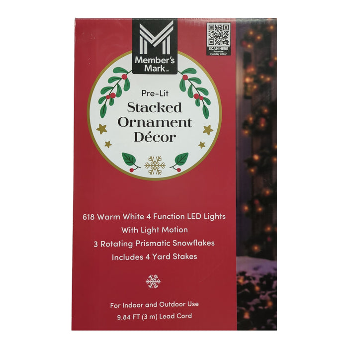 Member's Mark 6ft Warm White LED Pre-Lit Stacked Ornament Decor, Gold