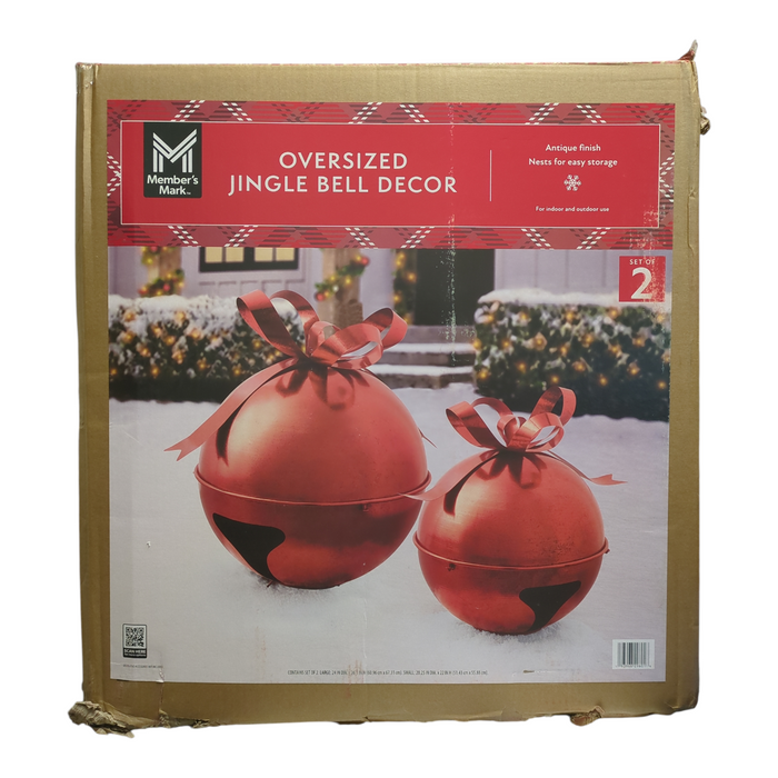 Member's Mark Oversized Antique Finish Jingle Bell Decor, Set of 2, Red