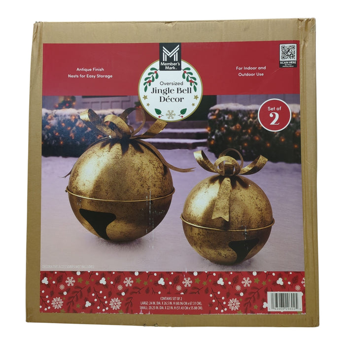 Member's Mark Oversized Antique Finish Jingle Bell Decor, Gold, Set of 2