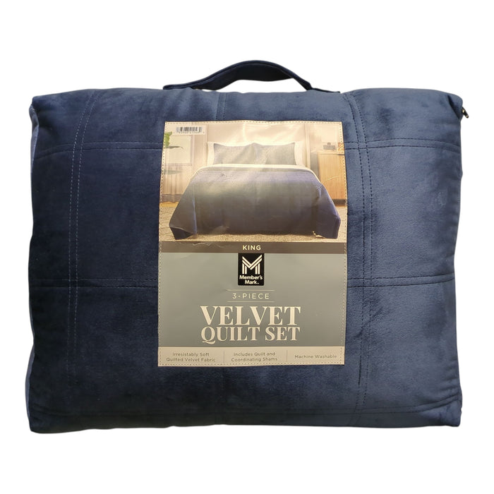 Member's Mark 3 Piece Soft Box Quilted Velvet Bedding Set with Shams, King Size