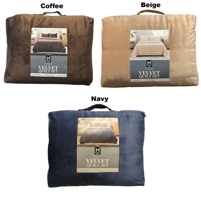Member's Mark 3 Piece Soft Box Quilted Velvet Bedding Set with Shams, King Size