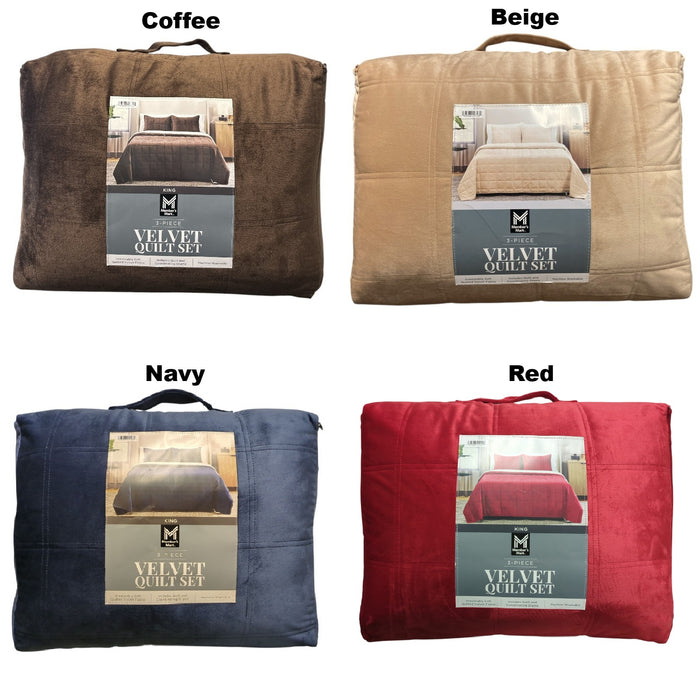 Member's Mark 3 Piece Soft Box Quilted Velvet Bedding Set with Shams, King Size