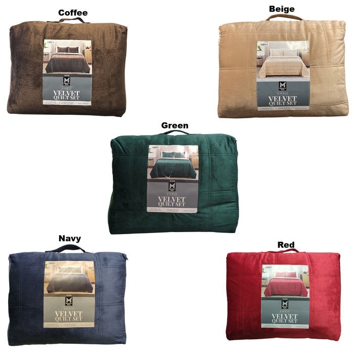 Member's Mark 3 Piece Soft Box Quilted Velvet Bedding Set with Shams, King Size