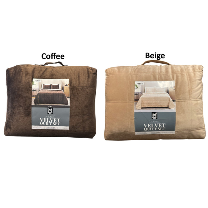Member's Mark 3 Piece Soft Box Quilted Velvet Bedding Set with Shams, King Size