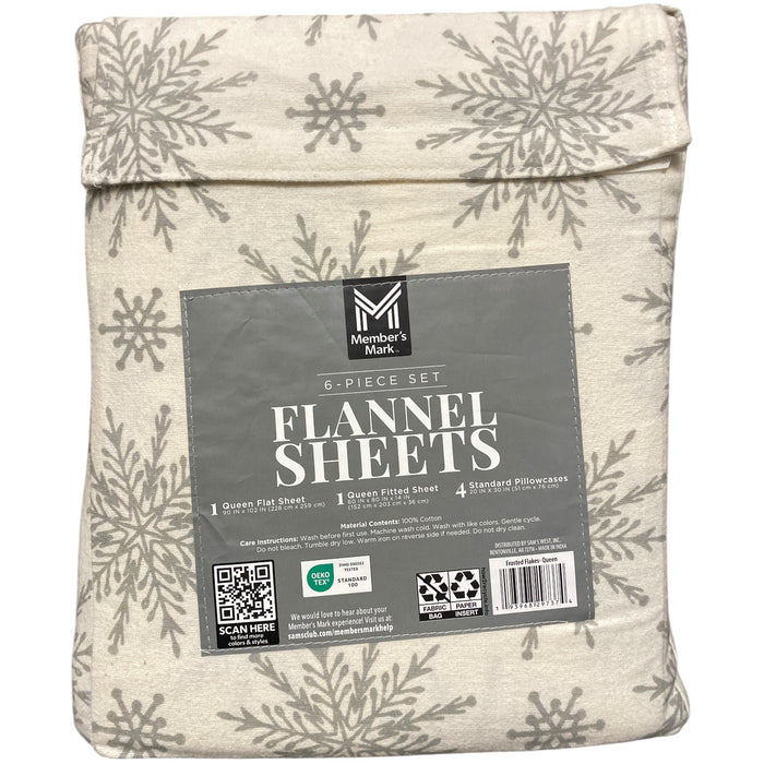 Member's Mark Cotton 6 Piece Flannel Sheet Set with Pillowcases, Queen