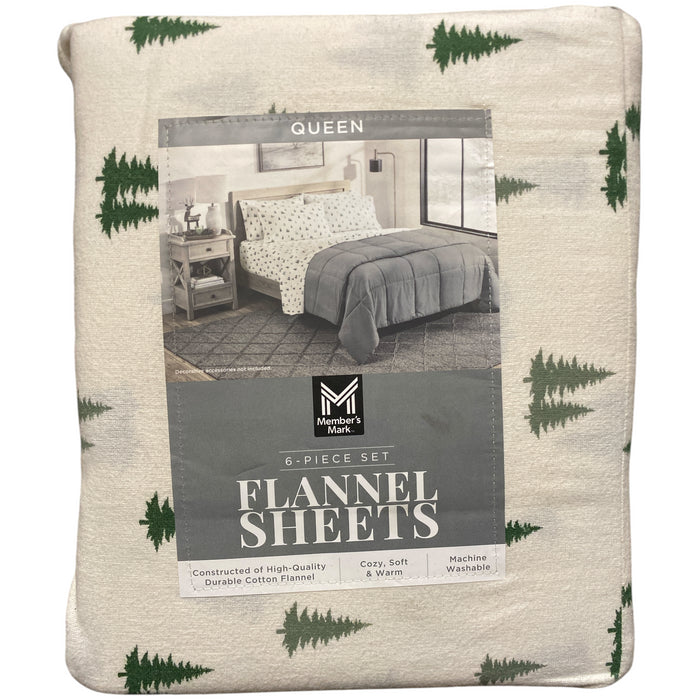 Member's Mark Cotton 6 Piece Flannel Sheet Set with Pillowcases, Queen