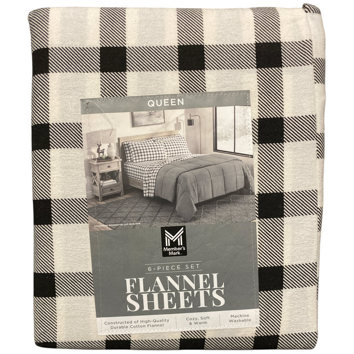 Member's Mark Cotton 6 Piece Flannel Sheet Set with Pillowcases, Queen