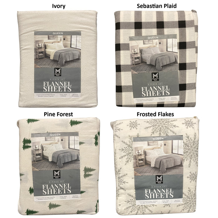 Member's Mark Cotton 6 Piece Flannel Sheet Set with Pillowcases, Queen