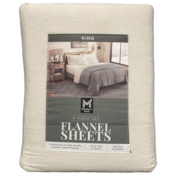 Member's Mark Cotton 6 Piece Flannel Sheet Set with Pillowcases, King