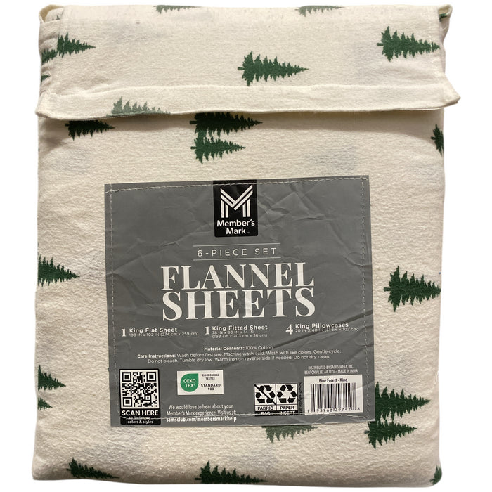 Member's Mark Cotton 6 Piece Flannel Sheet Set with Pillowcases, King