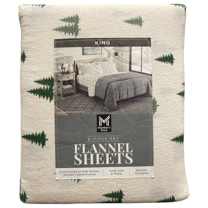 Member's Mark Cotton 6 Piece Flannel Sheet Set with Pillowcases, King