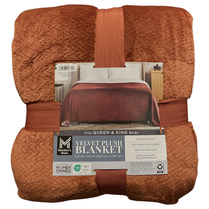 Member's Mark Luxurious & Soft Herringbone Velvet Plush Blanket, 106"x94"