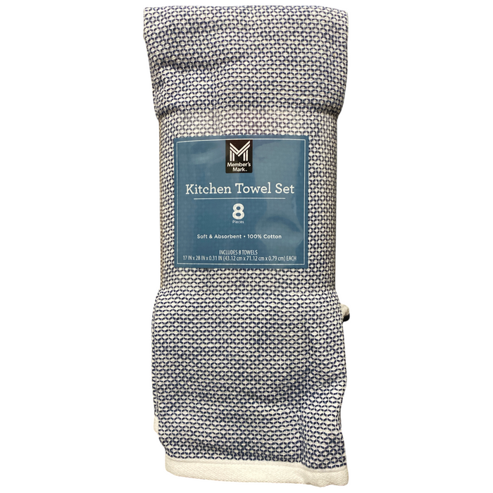 Member's Mark Soft & Absorbent Leno Waffle Kitchen Towel Set, 100% Cotton, 8pc