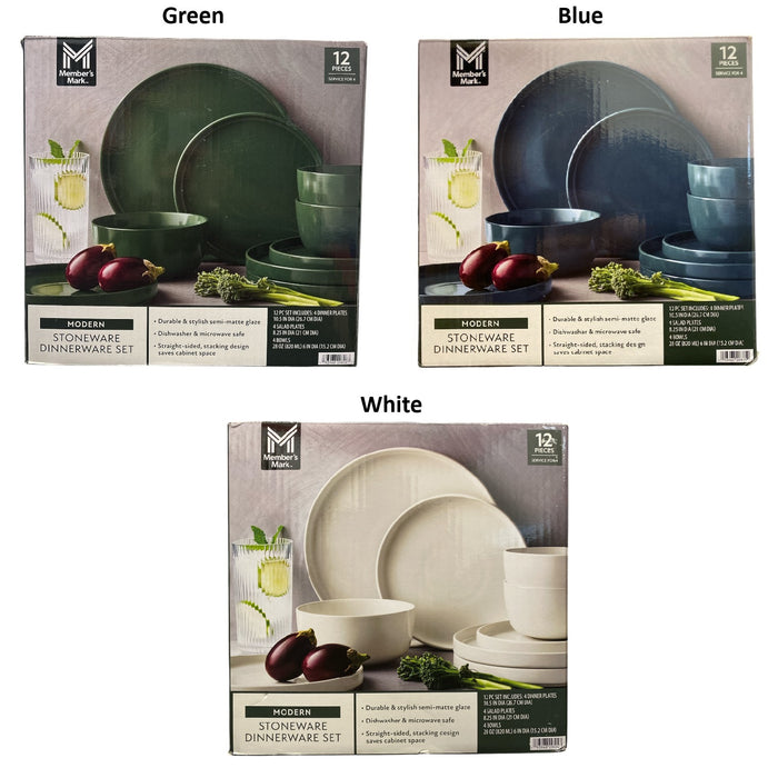 Member's Mark Modern Durable Semi-Matte Stoneware Dinnerware Set, 12 Piece
