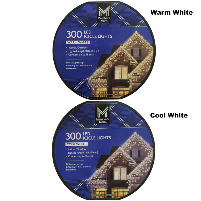 Member's Mark LED Icicle Lights, 18ft Lighted Length, 300ct