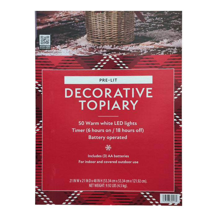 Member's Mark Warm White LED Pre-Lit Topiary in Woven Basket, 4ft