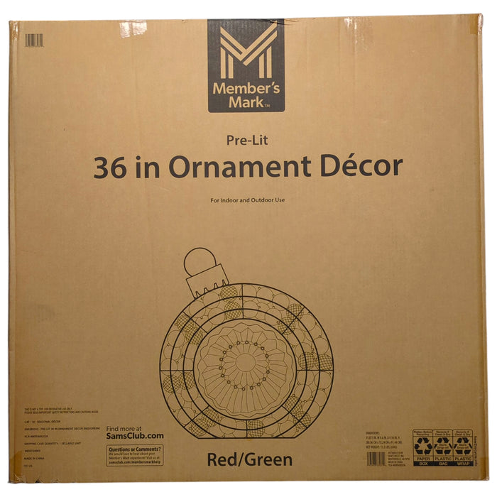 Member's Mark Indoor and Outdoor 36" LED Pre-Lit Ornament Decor, Red/Green