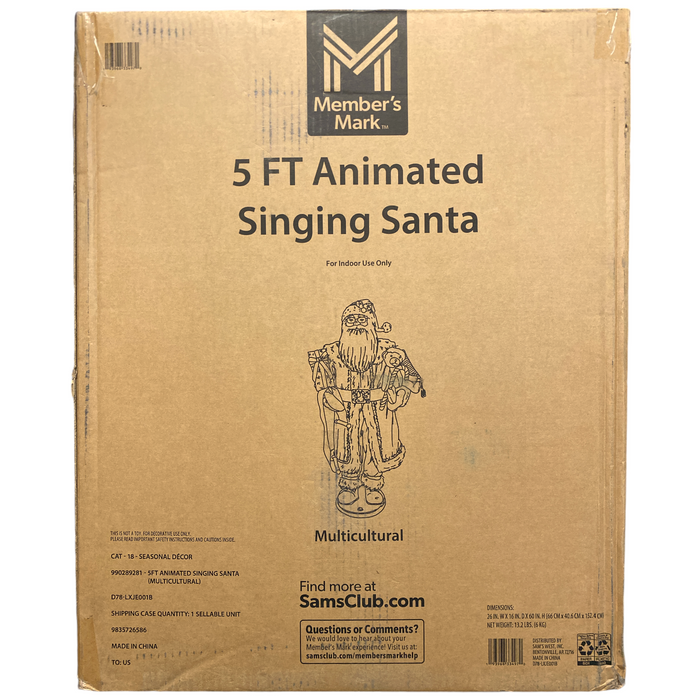 Members Mark Animated Singing Muliticultural Santa with Hand Painted Face, 5ft