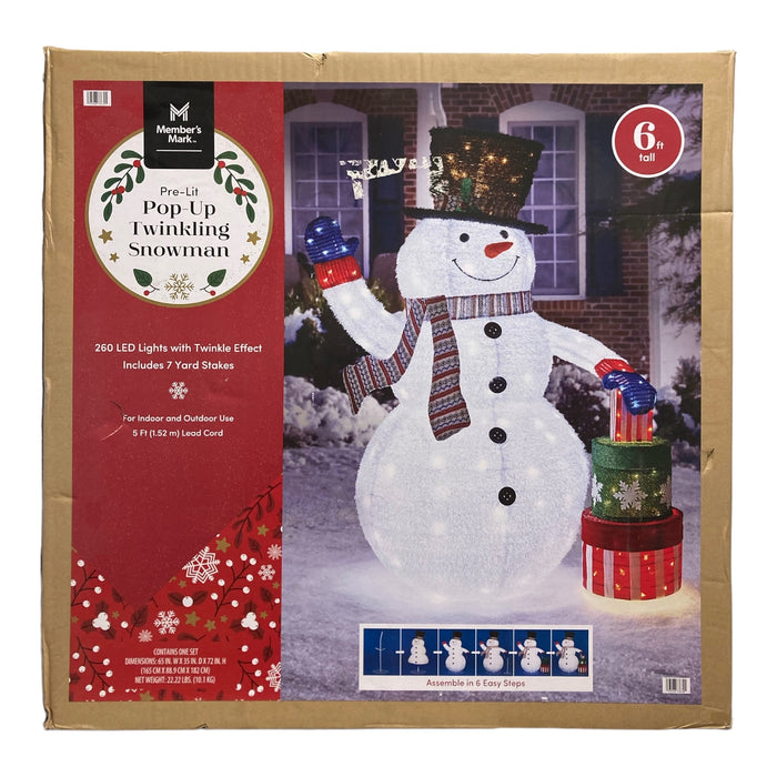 Member's Mark 6 Foot PreLit Pop Up Twinkling Snowman with 260 LED Lights
