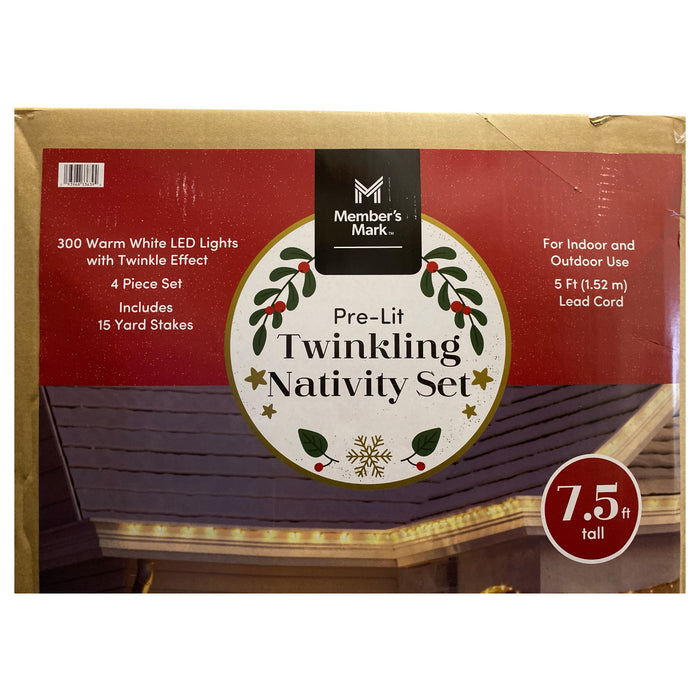Member's Mark 300 Warm White LED Pre-Lit Twinkling Nativity Set, 7.5'