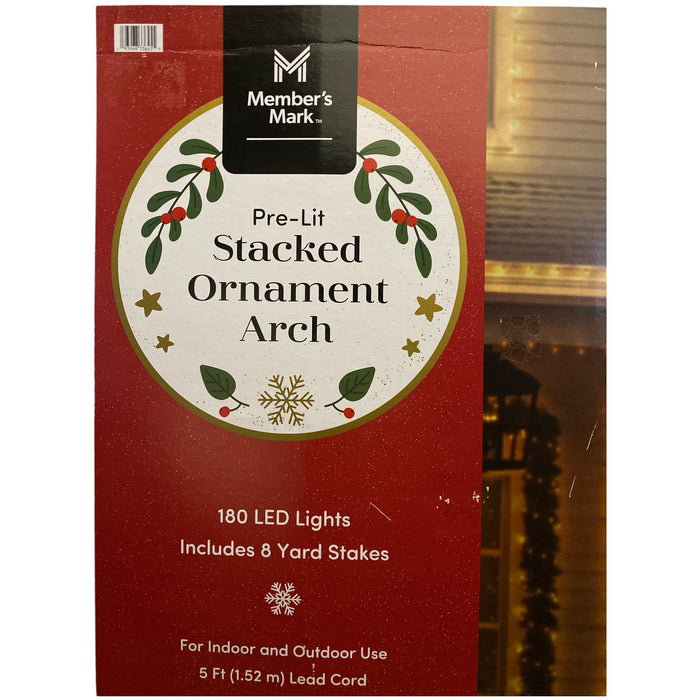 Member's Mark 8' 180 LED Pre-Lit Stacked Christmas Ornament Arch