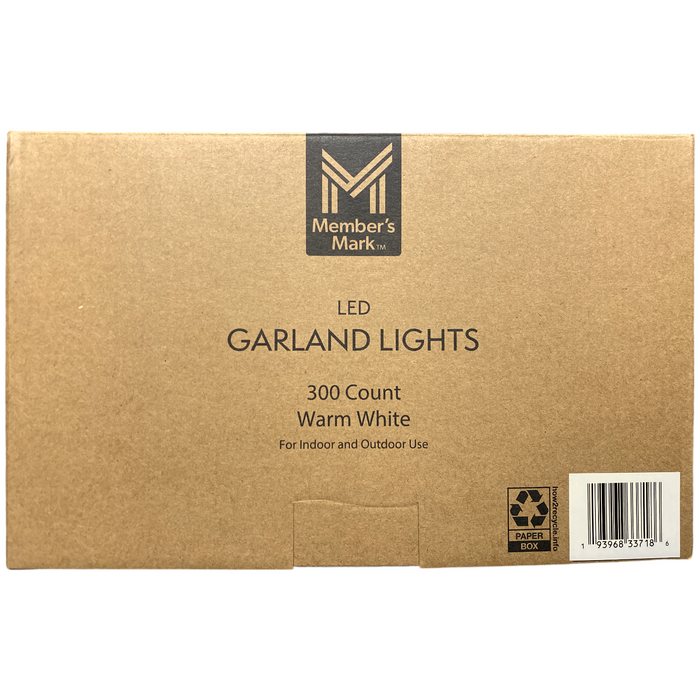 Member's Mark 150ct LED Garland Lights, 10' Lighted Length, Warm White, Set of 2