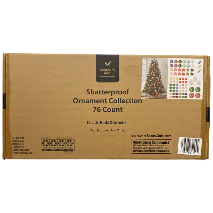 Member's Mark 76-ct. Shatterproof Ornament Collection, Classic Reds & Greens