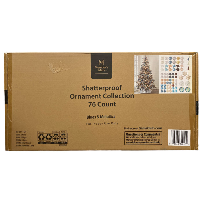 Member's Mark 76-ct. Shatterproof Ornament Collection, Blues & Metallics