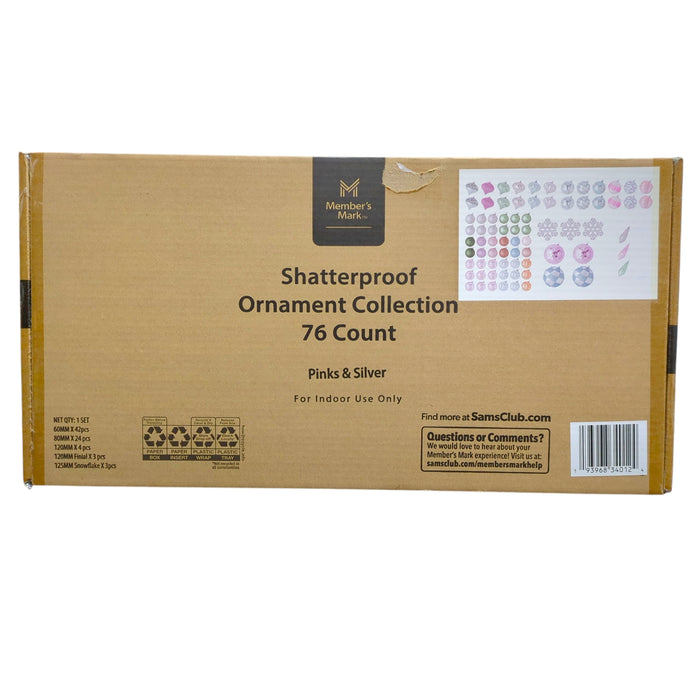 Member's Mark 76-ct. Shatterproof Ornament Collection, Pinks & Silver