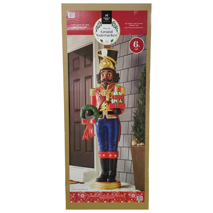 Member's Mark 15 LED Pre-Lit Hand Painted Grand Nutcracker, 6ft, Multicultural
