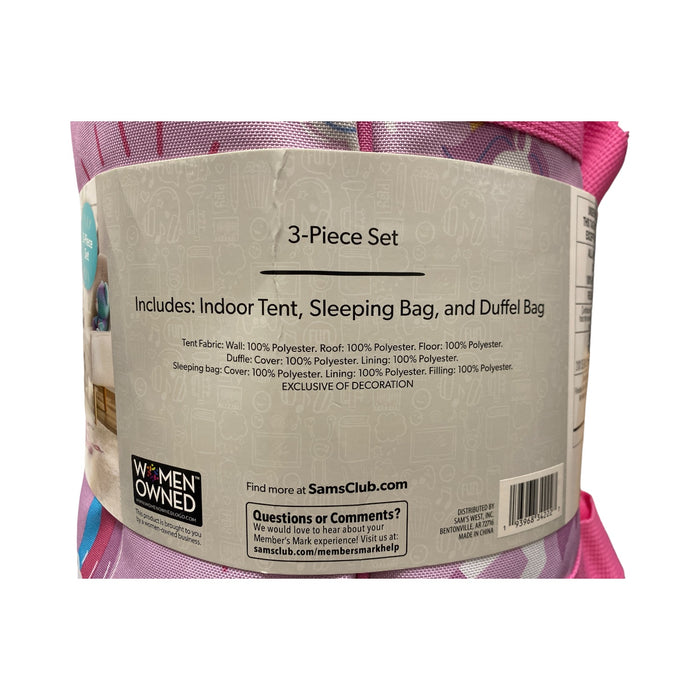 Member's Mark 3 Piece Slumber Set, Indoor Tent, Sleeping Bag & Duffle, Unicorn