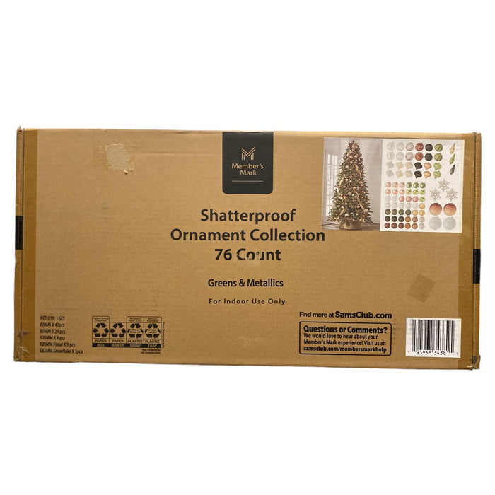 Member's Mark 76-ct. Shatterproof Ornament Collection, Greens & Metallics