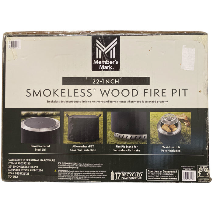 Members Mark 22in Smokeless Wood Fire Pit with All-Weather Cover
